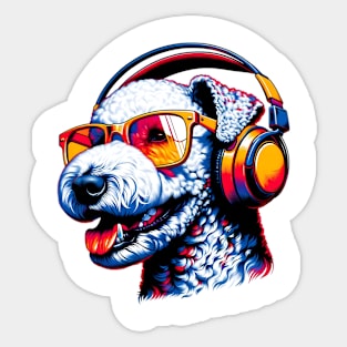 Bedlington Terrier Smiling DJ: Energetic Musical Portrait Sticker